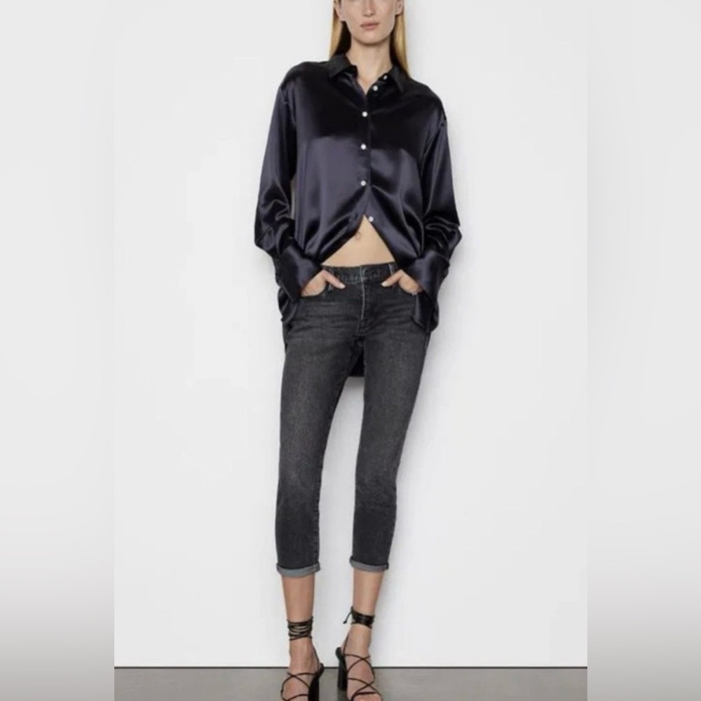 FRAME Jeans Le Garcon Crop Women's 25 Black Laird Straight Leg Stretch Denim